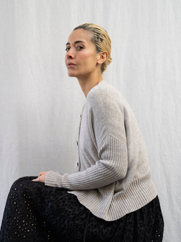 COTTON RIB SLEEVE CROP CARDI | LINEN