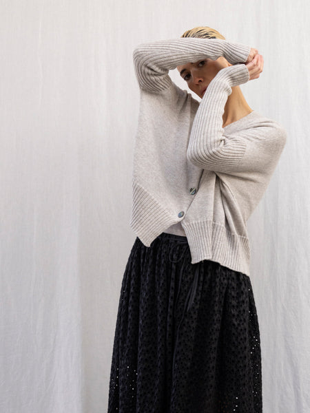 COTTON RIB SLEEVE CROP CARDI | LINEN